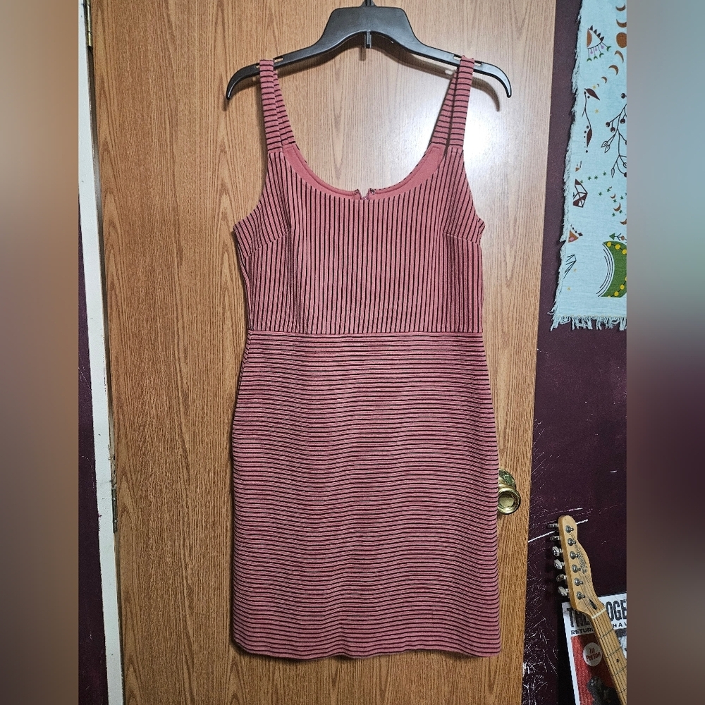 Ann Taylor LOFT Pink Sleeveless Striped Ribbed Sheath Dress With Pockets Size 6!